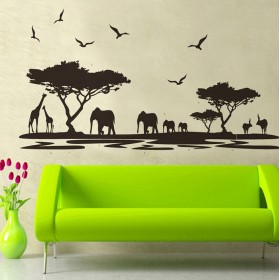  Safari Wall Sticker - Giraffe Elephant and Deers